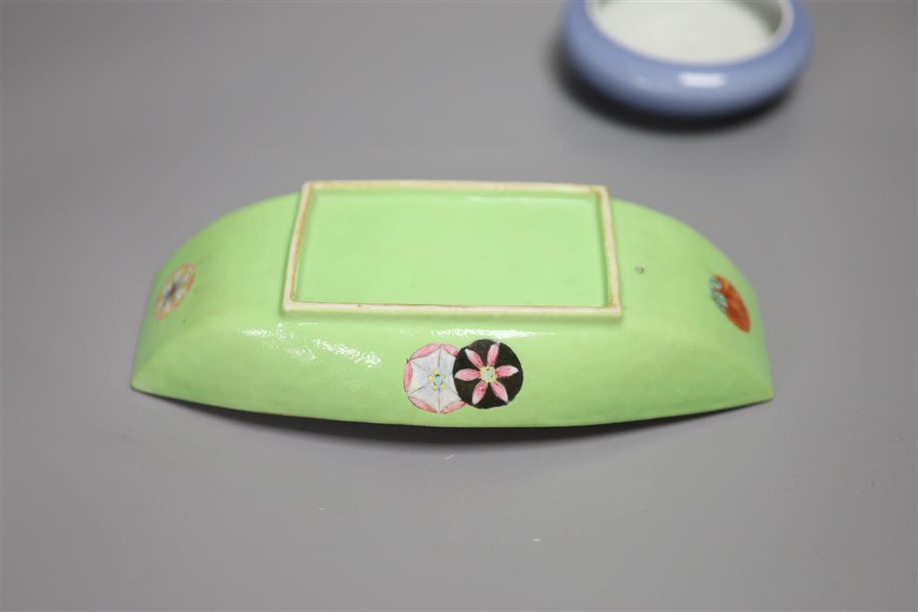 A Chinese famille rose cup stand, length 19.5cm and a claire de lune censer